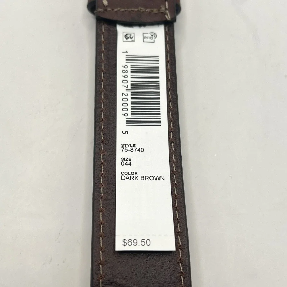 Johnston & Murphy Deaton Leather Belt 44 Dark Brown Contrast Stitching USA Made